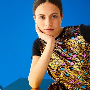 Vilagallo BLACK T-SHIRT TEE (SEQUIN FRONT) 🐆